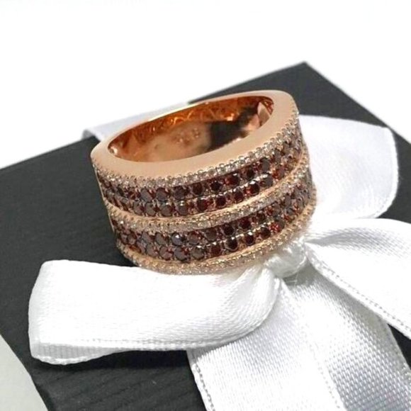 GEMMAU Jewelry - 18k Rose Gold with Orange & White Round Brilliant Cut Diamonds Size 6.5